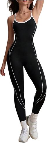 WDIRARA Women's Workout Jumpsuits Contrast Trim Crisscross Backless Yoga Gym Jumpsuit Pants Romper in Kuwait