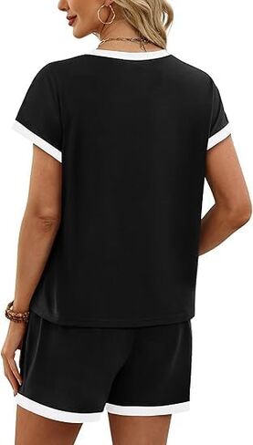 Two Piece Sets for Women's Summer Lounge Short Sets Cap Sleeve Crew Neck Sweatsuit with Pocket S-2XL in Kuwait