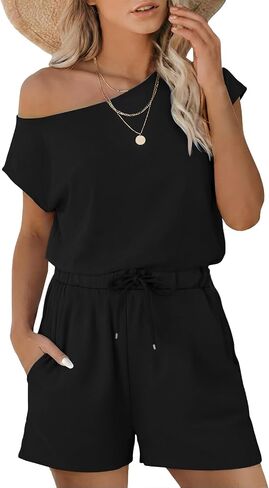 Nfsion Rompers for Women Dressy Summer Casual Off Shoulder Jumpsuits Outfits Vacation Travel Lounge Clothes in Saudi Arabia
