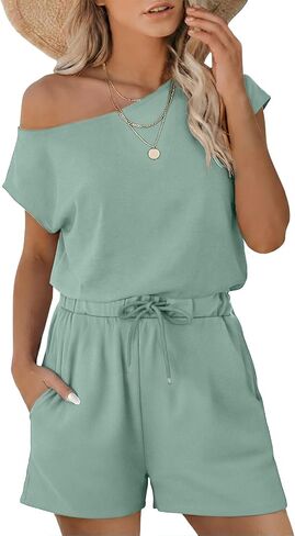 Nfsion Rompers for Women Dressy Summer Casual Off Shoulder Jumpsuits Outfits Vacation Travel Lounge Clothes in Saudi Arabia