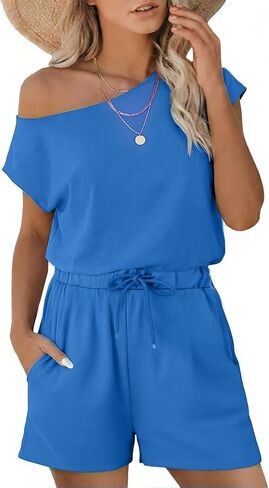 Nfsion Rompers for Women Dressy Summer Casual Off Shoulder Jumpsuits Outfits Vacation Travel Lounge Clothes in Saudi Arabia