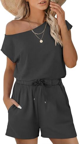 Nfsion Rompers for Women Dressy Summer Casual Off Shoulder Jumpsuits Outfits Vacation Travel Lounge Clothes in Saudi Arabia