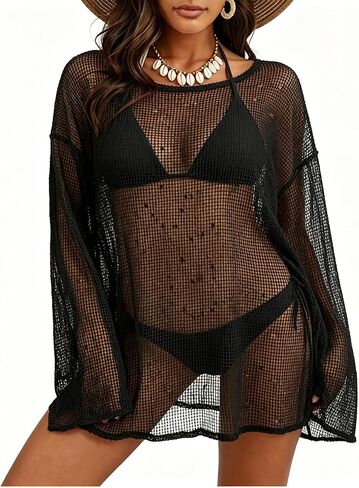 Ladlop Women Summer Sexy Crochet Swim Cover Up 2026 Bathing Suit Swimwear Beach Vacation Outfits in Saudi Arabia