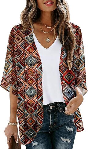 Dimur Beach Vacation Clothes for Women Puff Sleeve Kimono Cardigan Losse Fit Cover Ups Casual Blouse Tops in Saudi Arabia