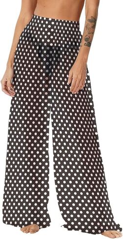 Summer Cover Up Pants for Women See Through Sheer Mesh Palazzo Pants Bathing Suit Cover Up Pant Boho Beach Outfits in Saudi Arabia