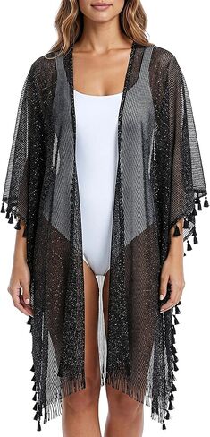 Achillea Women's Beach Cover-Up Kimono with Tassels – Swimsuit Cover-Up for Vacation, Pool, or Resort Wear in Kuwait