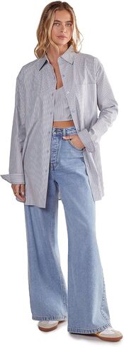 Nasty Gal Women's Cotton Stripe Bralet and Oversized Shirt Set in Saudi Arabia