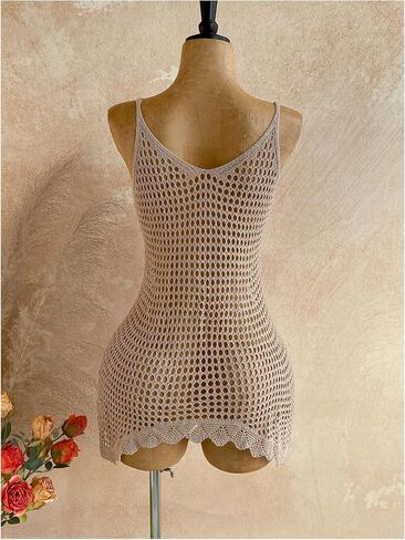 Verdusa Women's Boho Crochet Beach Cover Up Camisole Tops Sheer Asymmetrical Tops in Kuwait