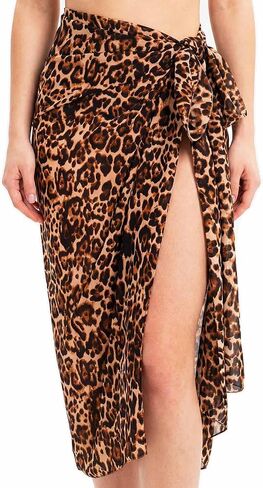 TWINKLEDE Leopard Cover Up Sarong Wraps ملابس السباحة تنورة الشاطئ ماكس للنساء | طباعة الفهد غطاء شفاف لملابس السباحة الفهد سارونغ تنانير ملفوفة وشال الشاطئ خفيف الوزن in Kuwait
