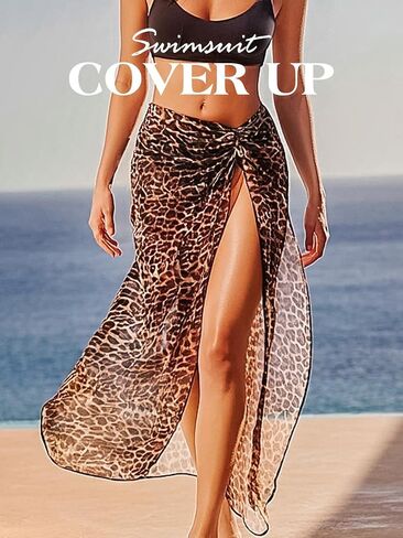 TWINKLEDE Leopard Cover Up Sarong Wraps ملابس السباحة تنورة الشاطئ ماكس للنساء | طباعة الفهد غطاء شفاف لملابس السباحة الفهد سارونغ تنانير ملفوفة وشال الشاطئ خفيف الوزن in Kuwait