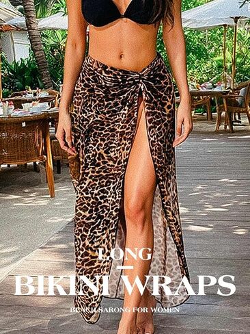 TWINKLEDE Leopard Cover Up Sarong Wraps ملابس السباحة تنورة الشاطئ ماكس للنساء | طباعة الفهد غطاء شفاف لملابس السباحة الفهد سارونغ تنانير ملفوفة وشال الشاطئ خفيف الوزن in Kuwait