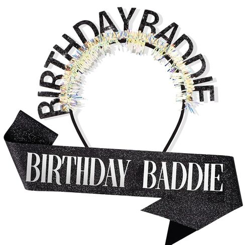 Jaciya Birthday Baddie Headband, Sash & Sunglasses Set - Black Glitter Party Accessories for Women Birthday Celebrations & Photo Props in Saudi Arabia