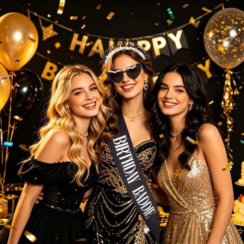 Jaciya Birthday Baddie Headband, Sash & Sunglasses Set - Black Glitter Party Accessories for Women Birthday Celebrations & Photo Props in Saudi Arabia