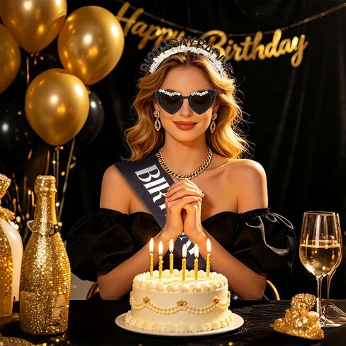 Jaciya Birthday Baddie Headband, Sash & Sunglasses Set - Black Glitter Party Accessories for Women Birthday Celebrations & Photo Props in Saudi Arabia