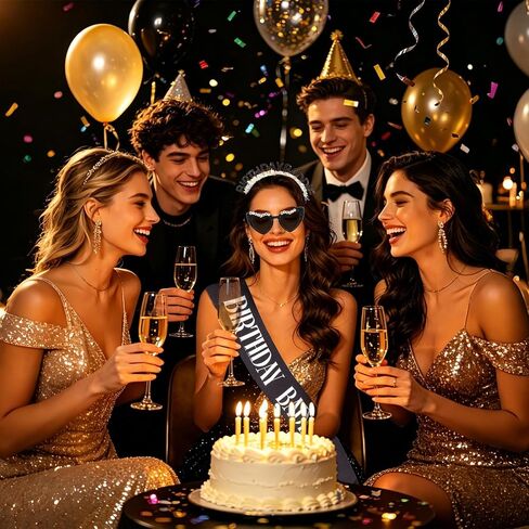Jaciya Birthday Baddie Headband, Sash & Sunglasses Set - Black Glitter Party Accessories for Women Birthday Celebrations & Photo Props in Saudi Arabia