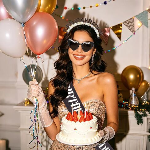 Jaciya Birthday Baddie Headband, Sash & Sunglasses Set - Black Glitter Party Accessories for Women Birthday Celebrations & Photo Props in Saudi Arabia
