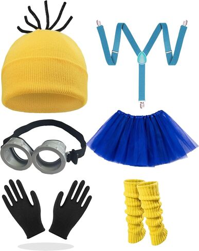 Halloween Costume Accessories Women Yellow Beanie Hat Tutu Skirt Stockings Suspenders Goggles Gloves Full Set in Saudi Arabia