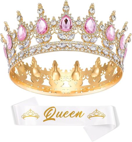 Rhinestone Queen Crown with Sash Women's Tiara Costume Headwear Crown for Women in Saudi Arabia