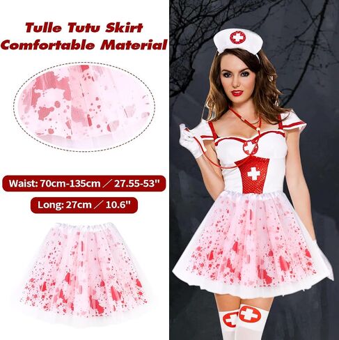 WILDPARTY Halloween Tutu Skirt Costume Accessories Set for Women, 17 Pcs Halloween Party Accessories Include Blood-Stained Tutu Skirts, Knife Headband, Stockings, Gloves, Horror Tattoo Sticker White in Saudi Arabia