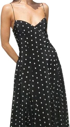 YGJKLIS Women's Wrap V Neck Polka Dot Print Ruffle Dress Sleeveless Boho Beach Party A-Line Dresses in Saudi Arabia