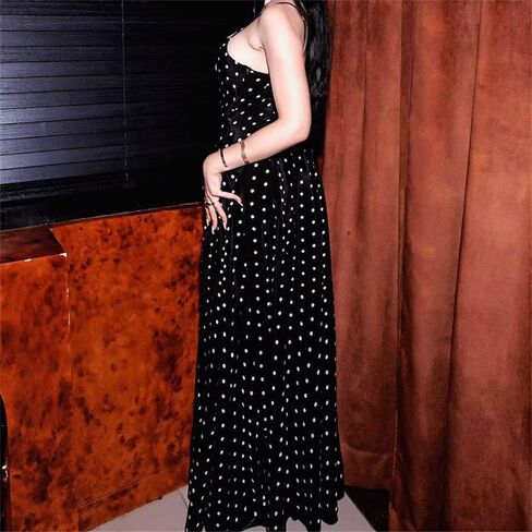 YGJKLIS Women's Wrap V Neck Polka Dot Print Ruffle Dress Sleeveless Boho Beach Party A-Line Dresses in Saudi Arabia