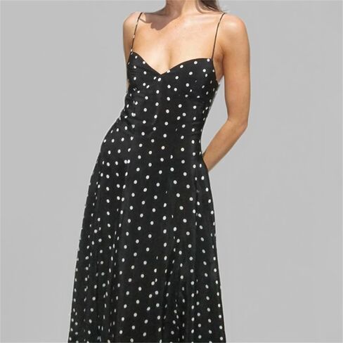 YGJKLIS Women's Wrap V Neck Polka Dot Print Ruffle Dress Sleeveless Boho Beach Party A-Line Dresses in Saudi Arabia