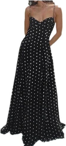 YGJKLIS Women's Wrap V Neck Polka Dot Print Ruffle Dress Sleeveless Boho Beach Party A-Line Dresses in Saudi Arabia