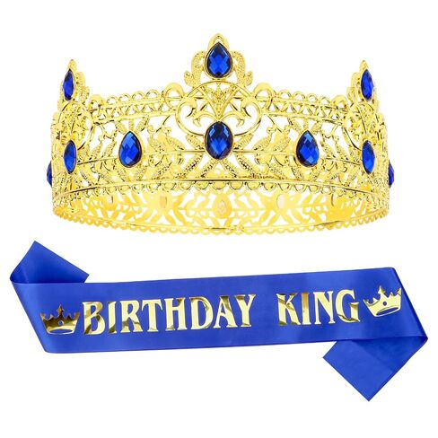 Birthday King Crown and Sash Set for Men Birthday Gifts for Men Gold Blue King Costume Party Favors Party Decorations for Him in Saudi Arabia