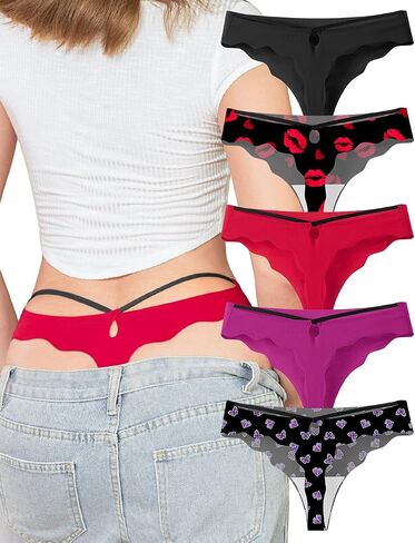 Womens Seamless Thongs Underwear No Show Thong Invisible Panties Butterfly Shape String Wave Edge No Line Hipster in Kuwait