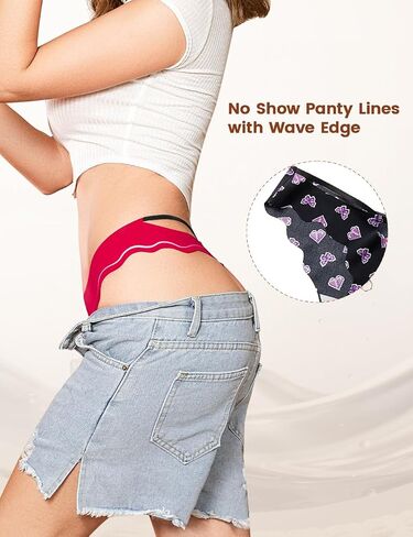 Womens Seamless Thongs Underwear No Show Thong Invisible Panties Butterfly Shape String Wave Edge No Line Hipster in Kuwait
