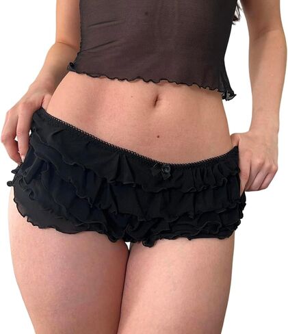 NUFIWI النساء Y2k الدانتيل البنطلون لوليتا السراويل منخفضة الخصر الطبقات قيعان الحلو Pettipants كشكش هدب مايكرو السراويل in Kuwait