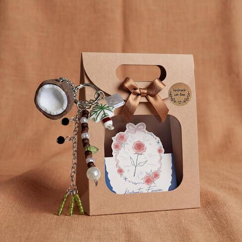 Handmade Imitation Coconut Shell Bag Charm - Tropical Resin Leaf Keychain & Vibrant Beads Purse Ornament, Cruisewear Vacation Backpack Accessory & Gift Package with Card for Women Friends in Kuwait