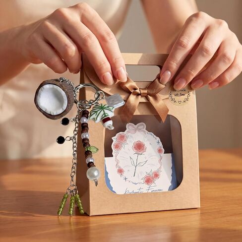 Handmade Imitation Coconut Shell Bag Charm - Tropical Resin Leaf Keychain & Vibrant Beads Purse Ornament, Cruisewear Vacation Backpack Accessory & Gift Package with Card for Women Friends in Kuwait