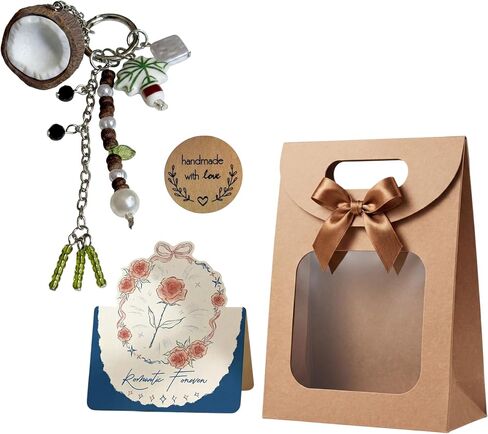 Handmade Imitation Coconut Shell Bag Charm - Tropical Resin Leaf Keychain & Vibrant Beads Purse Ornament, Cruisewear Vacation Backpack Accessory & Gift Package with Card for Women Friends in Kuwait