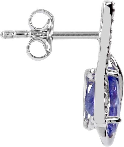 10k White Gold Genuine Pear-Shape Tanzanite and Diamond Curved Halo Drop Earrings in Saudi Arabia