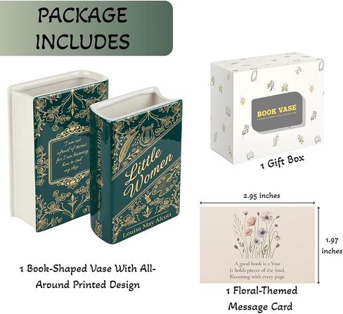 Little Women Book Vase Ceramic Gifts for Book Lovers Women - Flower Vases that Look Like Books, Bookish Christmas Decor for Bookshelf - Bookworm Bookish Gift Cute Librarian Present for Readers in Saudi Arabia