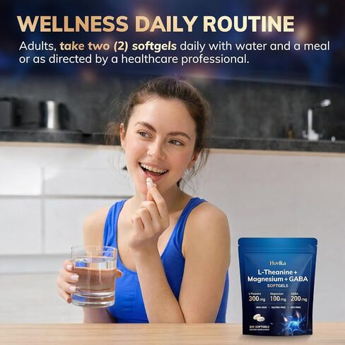 L-Theanine Softgels 300mg with Magnesium Bisglycinate 500mg Magnesium Citrate 300mg, GABA 200mg | Enhanced Absorption with Coconut Oil | Calm, Relaxation & Focus Support | Non-GMO in Saudi Arabia
