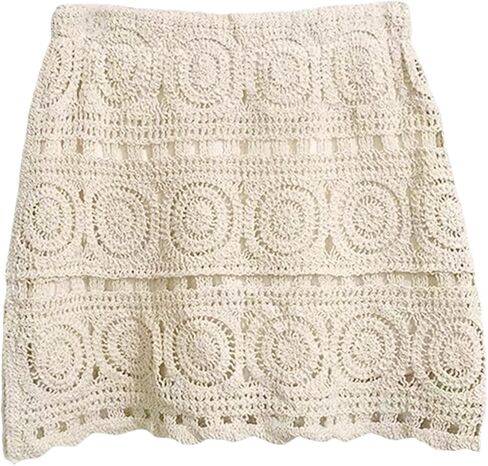 Vaveren Women Crochet Skirt, Cotton Hollow Out High Waisted Beach Cover Up, White in Kuwait
