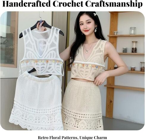 Vaveren Women Crochet Skirt, Cotton Hollow Out High Waisted Beach Cover Up, White in Kuwait