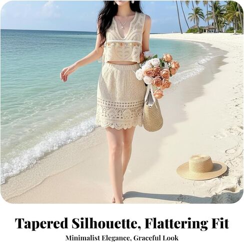 Vaveren Women Crochet Skirt, Cotton Hollow Out High Waisted Beach Cover Up, White in Kuwait