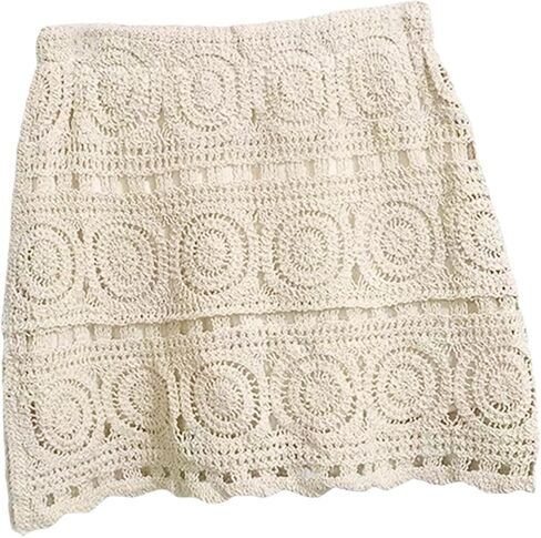 Vaveren Women Crochet Skirt, Cotton Hollow Out High Waisted Beach Cover Up, White in Kuwait