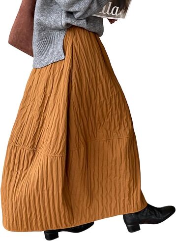 Women’s Flowy Boho Maxi Skirt with Pockets - High Waist Beach Long Skirt for Fall & Vacation, Elastic Waistband in Saudi Arabia