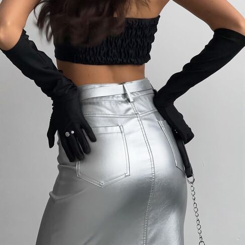 Mandonce Skirts for Women Leather Skirt Zip Up High Waist Maxi Skirt Slim Package Hip Split Long Skirts in Saudi Arabia