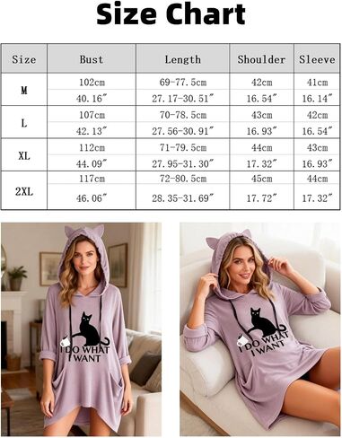 Oversized Hoodie Dress for Womens Hoodies Pullover Irregular Hem 3/4 Sleeve Cat Ear Hooded Tunic Tops with Pockets ND26 in Kuwait