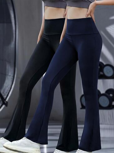 2 Pack Women's Super Soft High Waisted Flare Pants, Leggings Tummy Control Soft Bootleg Bell Bottoms in Kuwait