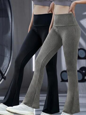 2 Pack Women's Super Soft High Waisted Flare Pants, Leggings Tummy Control Soft Bootleg Bell Bottoms in Kuwait