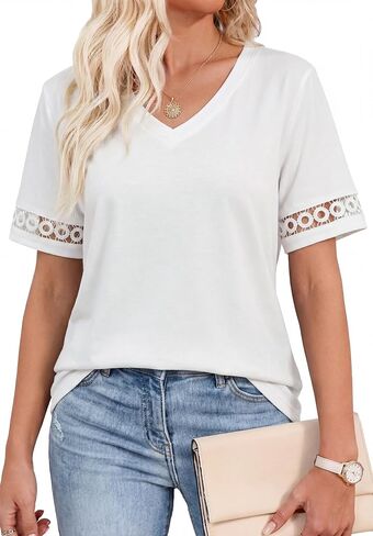 Womens T Shirts Basic V Neck Trendy Tops Casual Short Sleeve Tops Fashion Lightweight Soft Summer Outfits 2026 in Saudi Arabia