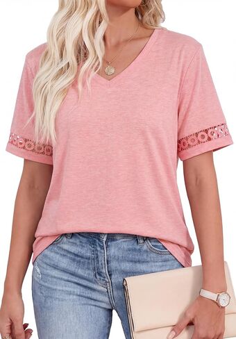 Womens T Shirts Basic V Neck Trendy Tops Casual Short Sleeve Tops Fashion Lightweight Soft Summer Outfits 2026 in Saudi Arabia
