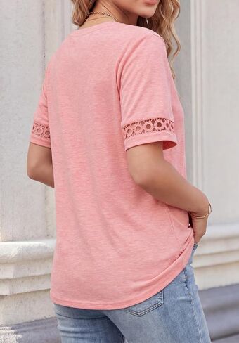 Womens T Shirts Basic V Neck Trendy Tops Casual Short Sleeve Tops Fashion Lightweight Soft Summer Outfits 2026 in Saudi Arabia