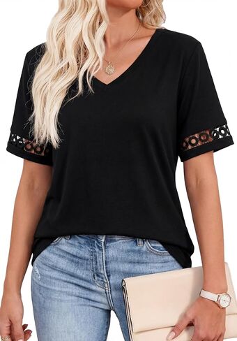 Womens T Shirts Basic V Neck Trendy Tops Casual Short Sleeve Tops Fashion Lightweight Soft Summer Outfits 2026 in Saudi Arabia